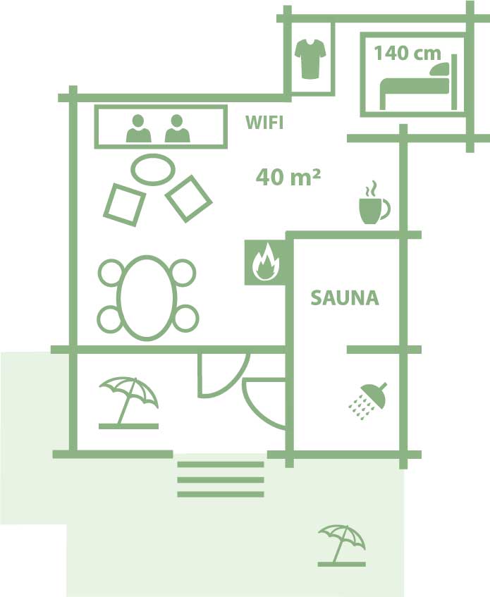 Villa Mastberget mökki 40m2 pohjapiirustus.